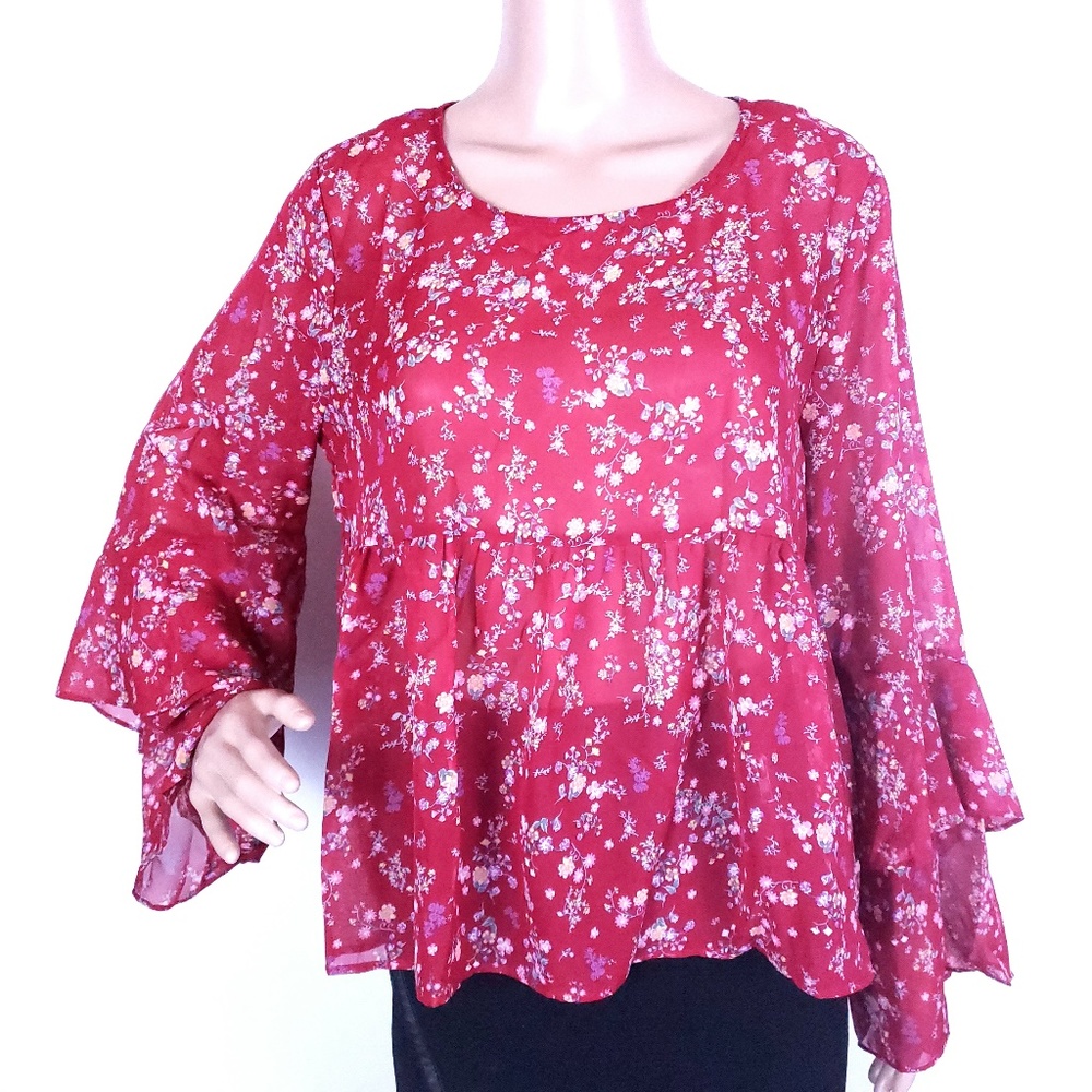 Crave Fame Women Top Blouse Sheer Floral Size L - NWT